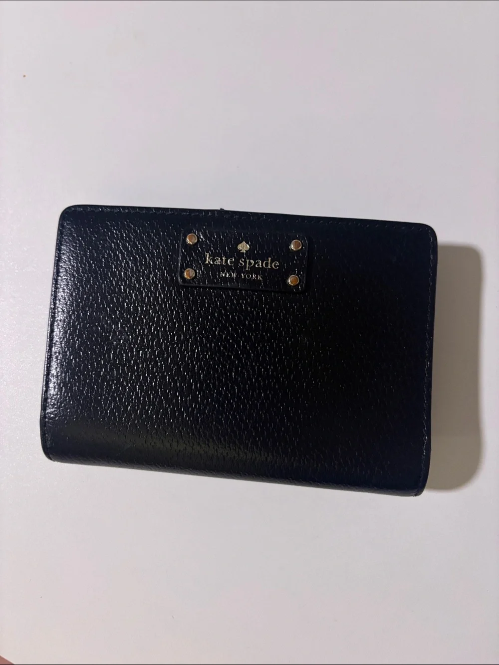 kate spade Black Pebbled Leather Compact Bifold Card Holder